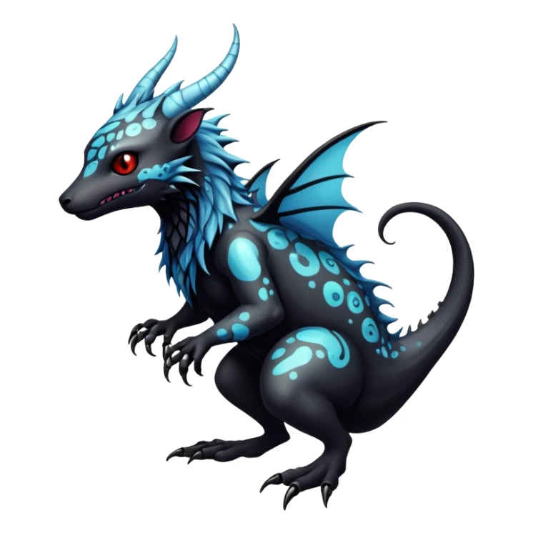 a dark gothic edgy vernid-fionbri-creature with splash patterns full body sticker