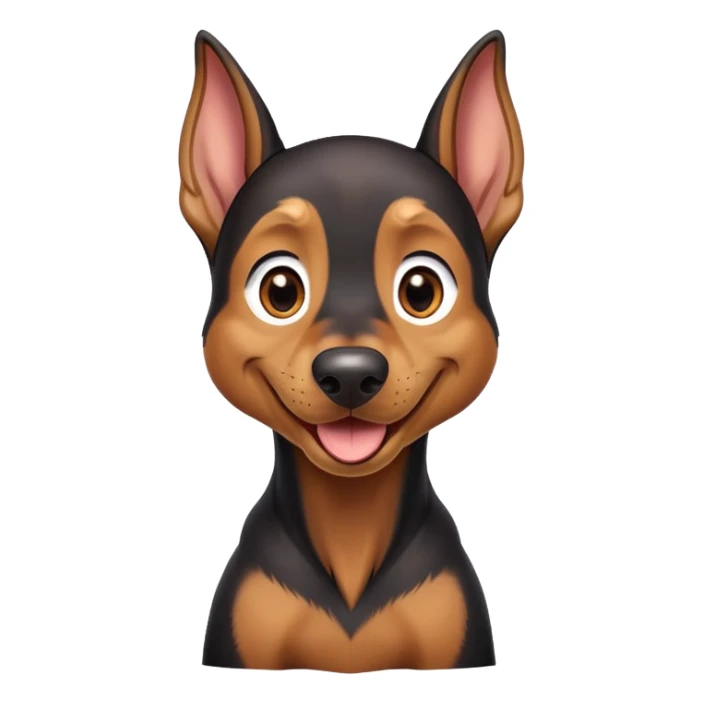 cinematic-comical-doberman puppy-portrait-emoji,-head-tilted-dramatically-with-an-exaggeratedly-amused-expression,-featuring-a-vibrant-black and tan-fur-with-a-lively-sheen,-wide,-expressive-brown-eyes-filled-with-playful-disbelief sticker
