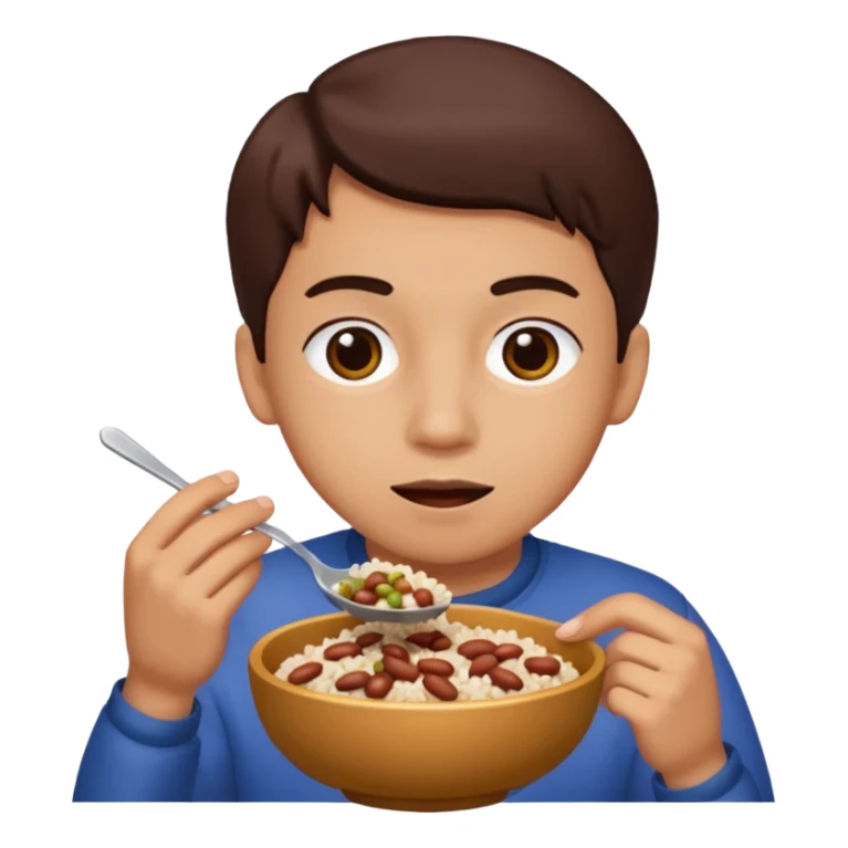Create a person having lunch. Not a sandwich. Rice, beans and meat. sticker