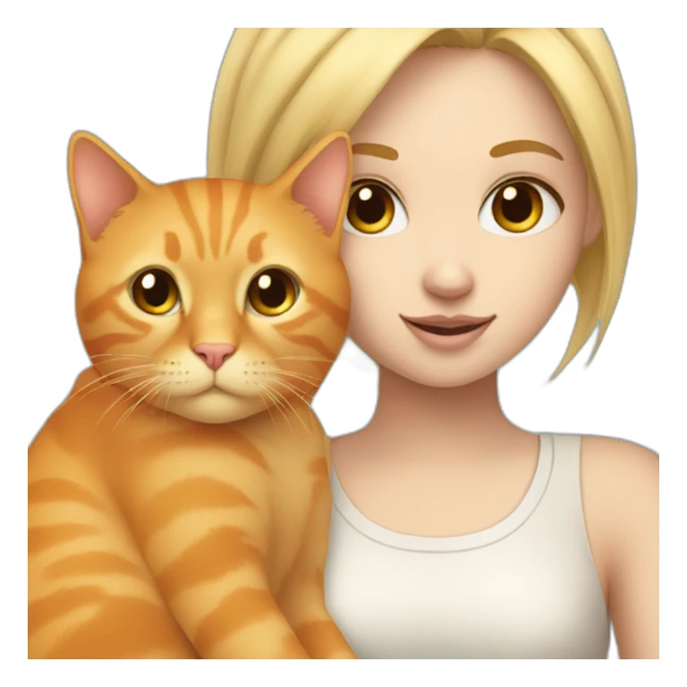 Girl with blonde hair hold a Orange cat sticker