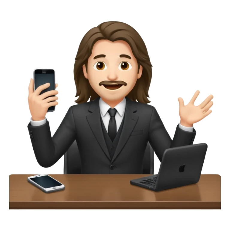 office-boss-suit-excited-phone-desk-long-haired-man sticker