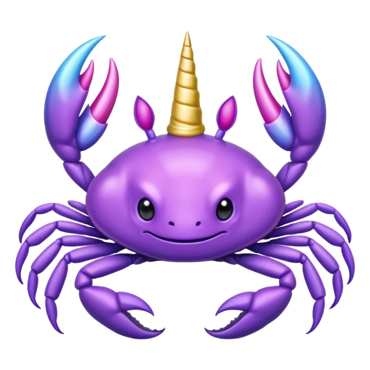 a purple crab with a unicorn horn sticker