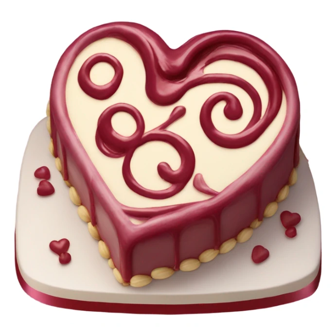 Heart shape celebration cake with burgundy swirl glaze sticker