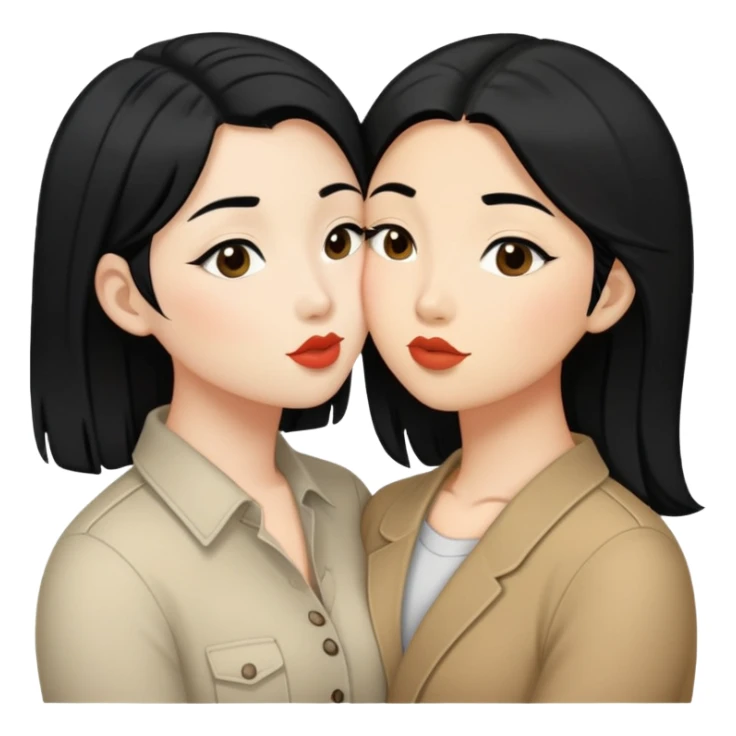 2 lesbians kissing, one asian and one white with black hair  sticker