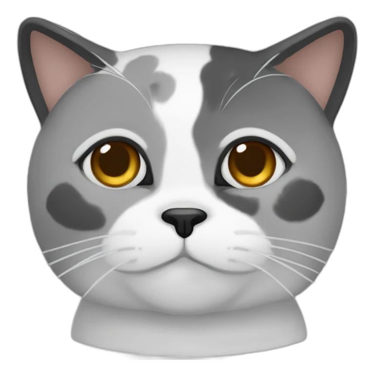 senior chubby diluted calico cat, white chin, black nose, grey ears, grey and white sticker