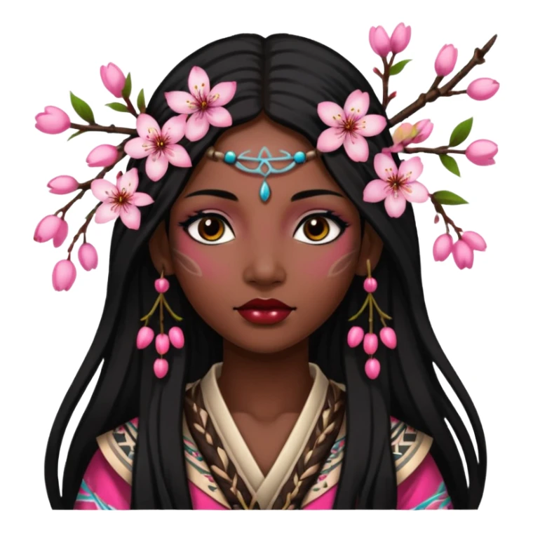 tribal woman with cherry blossom sticker