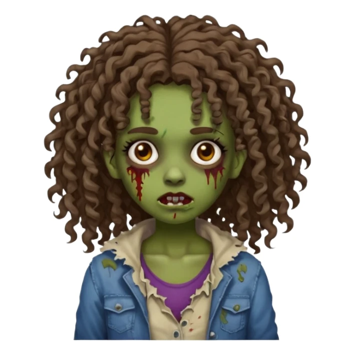 Brown curly head girl zombie sticker