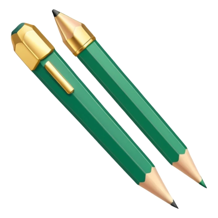 Sticker icon: elegant emerald-green pencil with golden details. Minimalist style, PNG with transparent background sticker