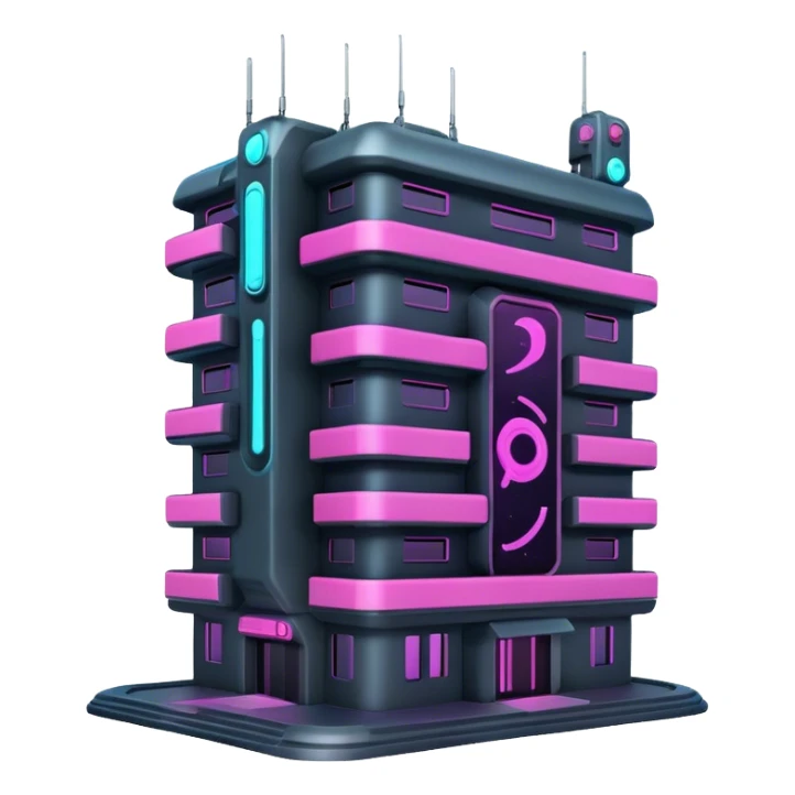 cyberpunk realistic neon fly building in space sticker