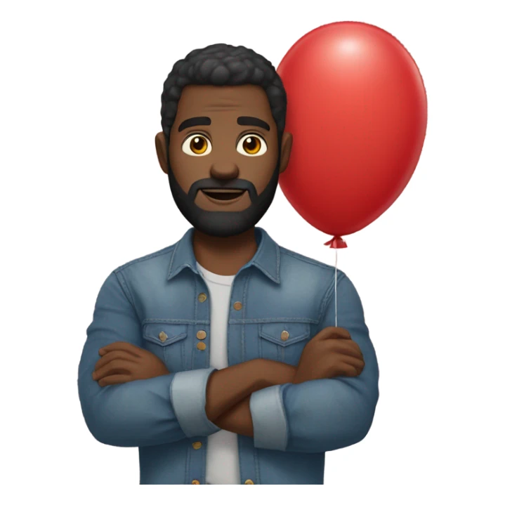 black bearded man with denim shirt and red balloon in hand sticker