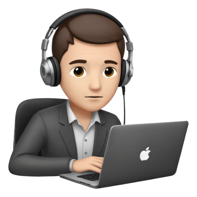 Agent looking at the laptop and headphones do not disturb sticker