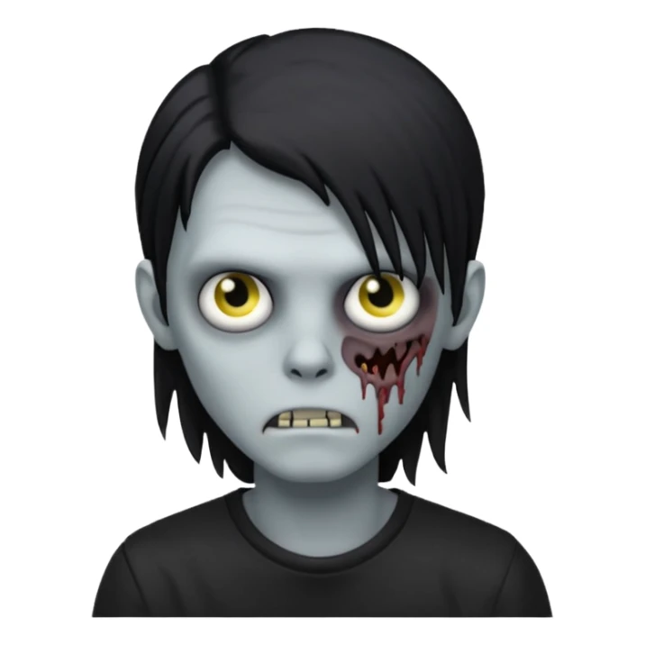 Zombie boy with emo black long hair and black shirt sticker