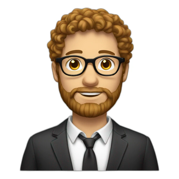 white man with curly hair, long beard and black rimmed glasses sticker