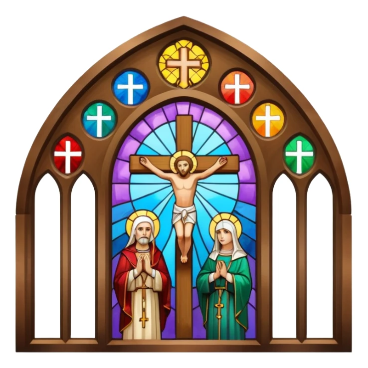 Catholic church with cross and colourful glass windows sticker