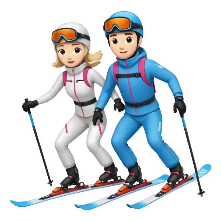 a recently marries couple skiing, action shot sticker