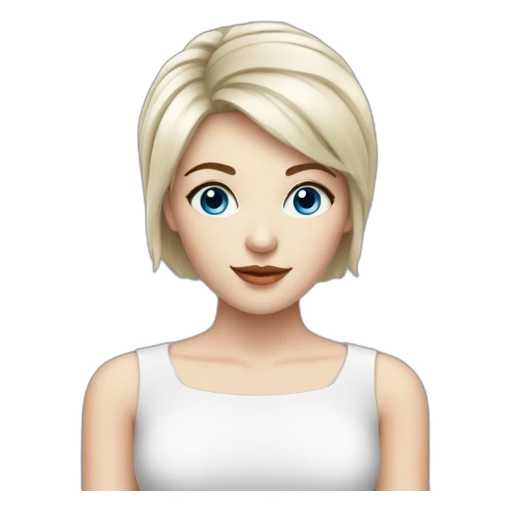 beautiful girl with short hair with computer, programming,blue eyes,white skin, makeup sticker