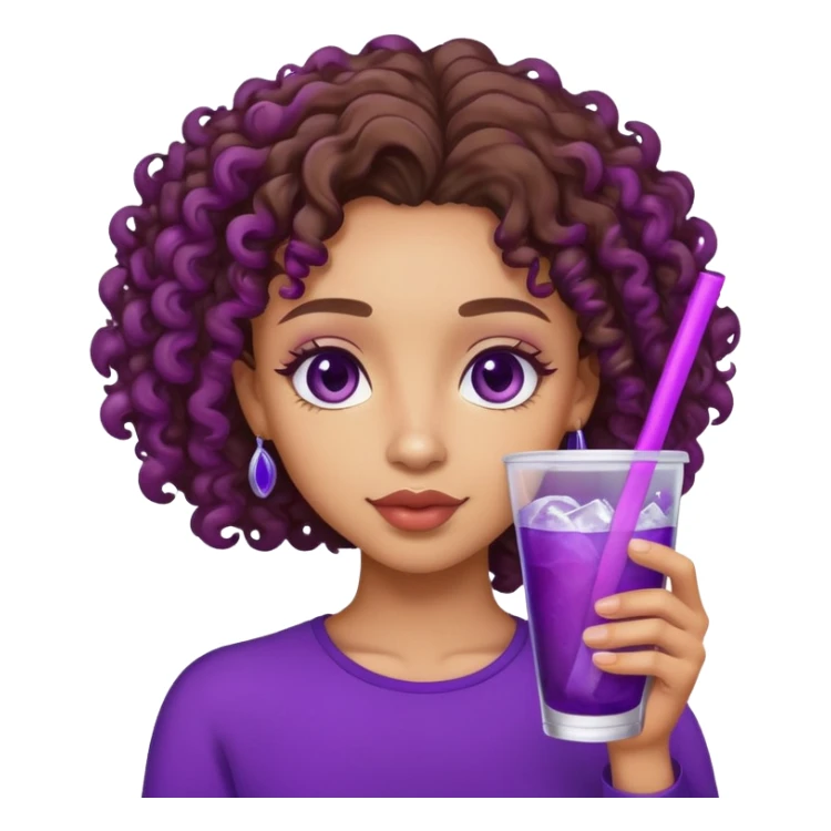 Lightskin with curly brown hair drinking purple drink with ice sticker