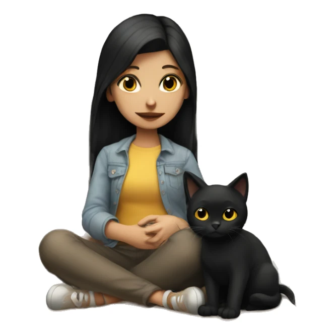 dark haired girl sitting with a black cat in her lap sticker