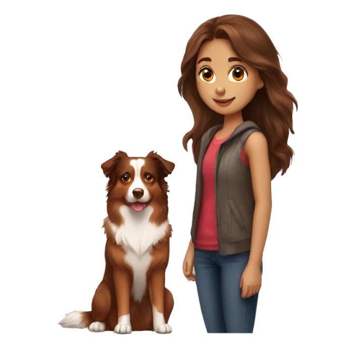 A girl with long brown hair and a Red Australian Shepherd  sticker