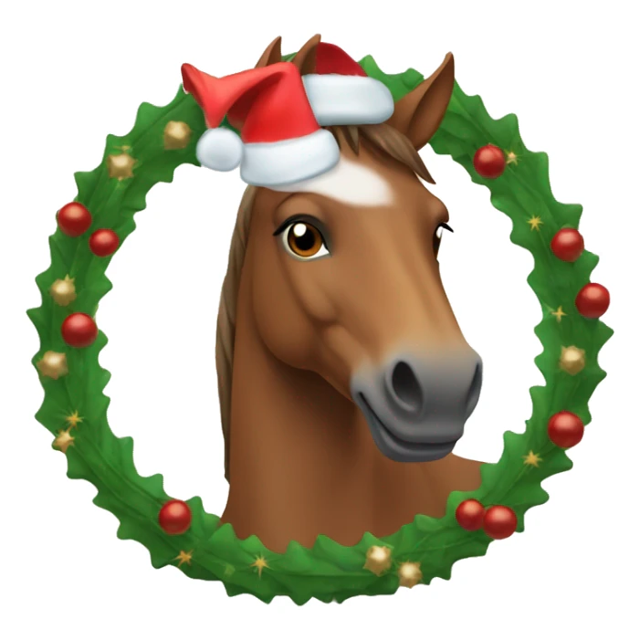 Brown horse with Christmas wreath around its neck profile view sticker