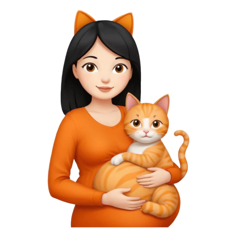 pregnant black hair woman with orange cat sticker