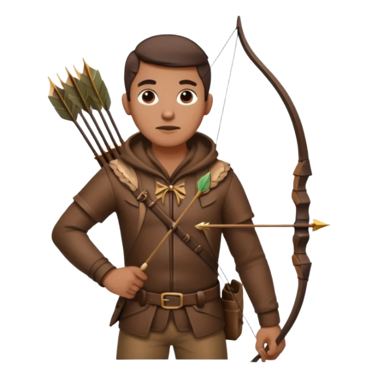 The classic hunter image with a bow and arrow on his back, dressed in brown with some animal made decorations sticker