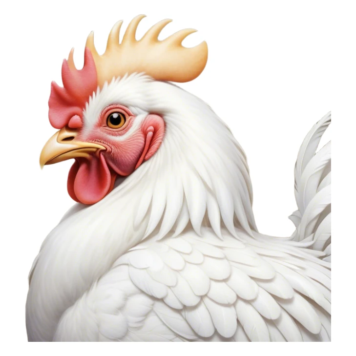 Meme-Worthy Cute Sleeping White Rooster Portrait Emoji, Head resting peacefully with a contented smile, showcasing a robust build and a luxuriously soft pure white plumage, eyes shut in a serene, restful nap, Simplified yet hilariously adorable features, highly detailed, glowing with a soft, drowsy light, high shine, relaxed and utterly lovable, stylized with an air of playful laziness, bright and heartwarming, soft glowing outline, capturing the essence of a comically sleepy rooster, so meme-worthy it feels like it could instantly become the next viral sensation of adorable slumber! sticker