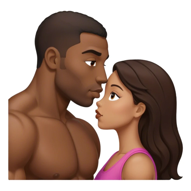 Black man with muscles kiss small brunette woman sticker