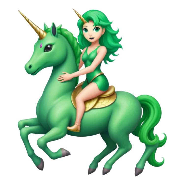 alien reptilian green woman, rides unicorn
 sticker