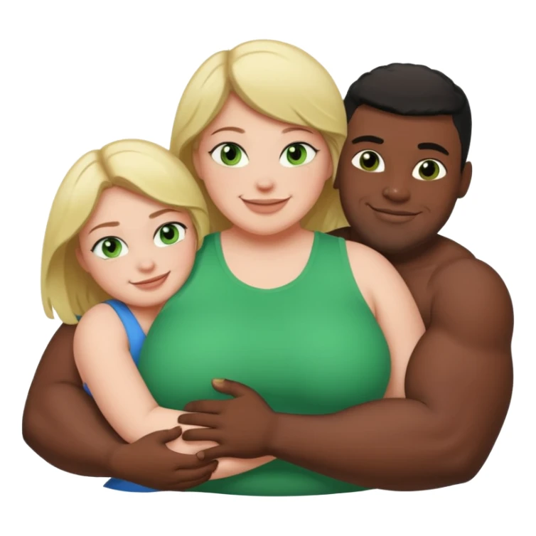 Fat white girl green eyes hugging two muscular black men  sticker