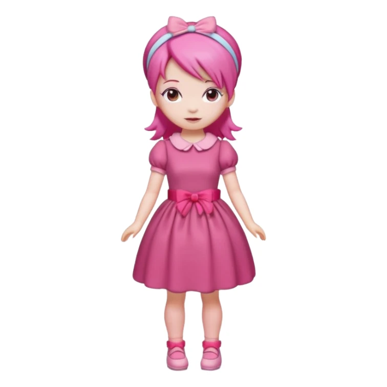 Isolated detaile illustration modern raspberry torte doll figurine full body with pink hair and a pink hairband standing sticker
