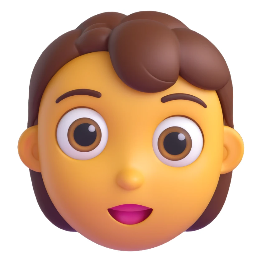 apple-style 3D emoji character with smooth skin, large expressive eyes, soft shadows, glossy plastic texture, bright pastel colors, fun cartoonish look, head centered, neutral background, resembling the face shape, hairstyle, and neutral expression of the person sticker
