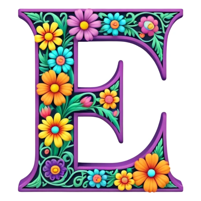 3D, gothic style psychedelic colored Letter Z with hippie style flower border sticker