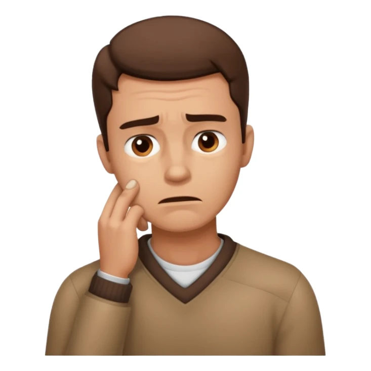 A man looking stressed holding the front of his neck  sticker