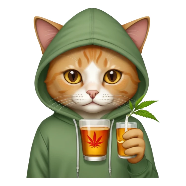 cat wearing weed hoodie drinking bacardi sticker