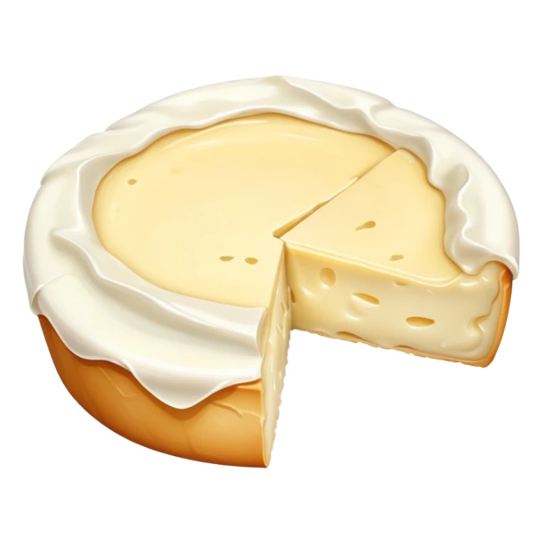 cinematic-realistic-brie-cheese-emoji,-featuring-a-creamy gooey center,-soft-ripened-cheese-with-a-delicate-rind-rendered-with-lifelike-detail-and-inviting,-natural-lighting. sticker