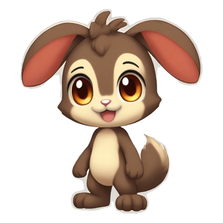 Cute, Chibi, Kemono-style, Anthro, Fur-Sona, Dark-Brown, Normal-type-Ground-type Tan-Rabbit-Fakémon with Dark-Red eyes, beige belly, beige paws, beige feet, beige freckles, full body sticker