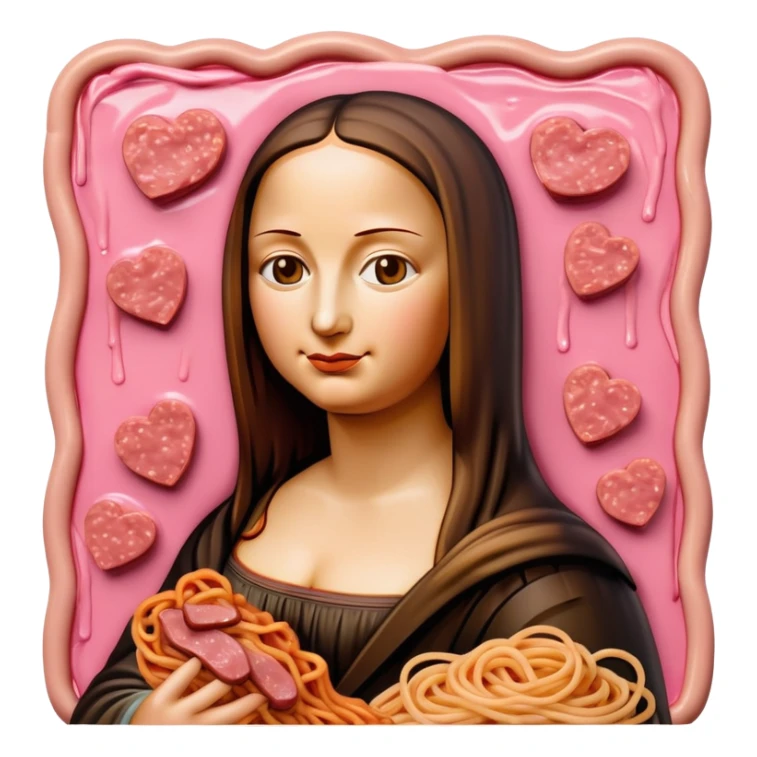 monalisa made of SPAM meat melted pink dripping sauce spaghetti portrait sticker
