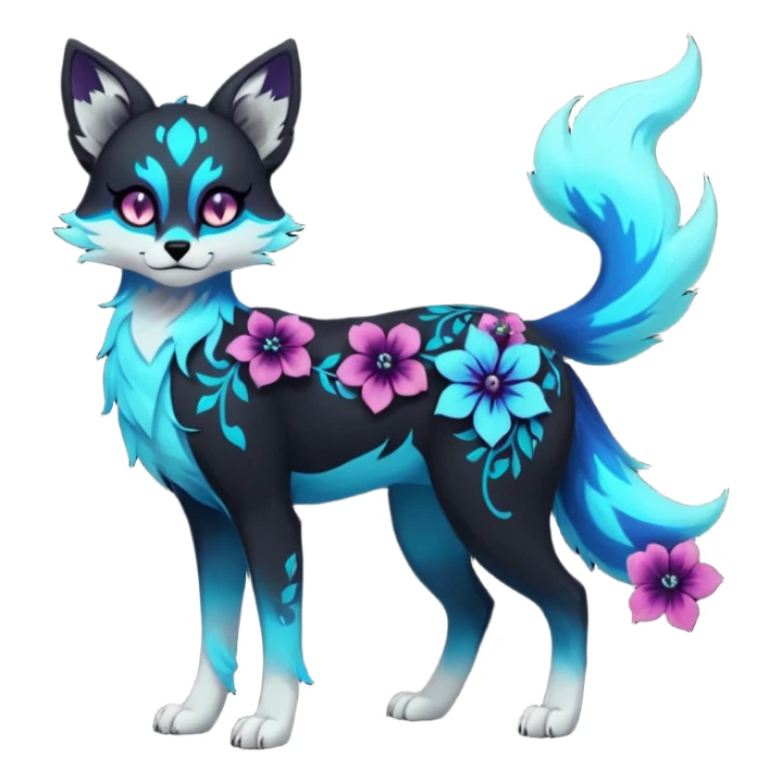 Multicolored gloomy glowing bioluminescent dark edgy gothic spooky cool badass pretty cool elegant realistic floral exotic Falvie-Fionbri-fursona, full body sticker