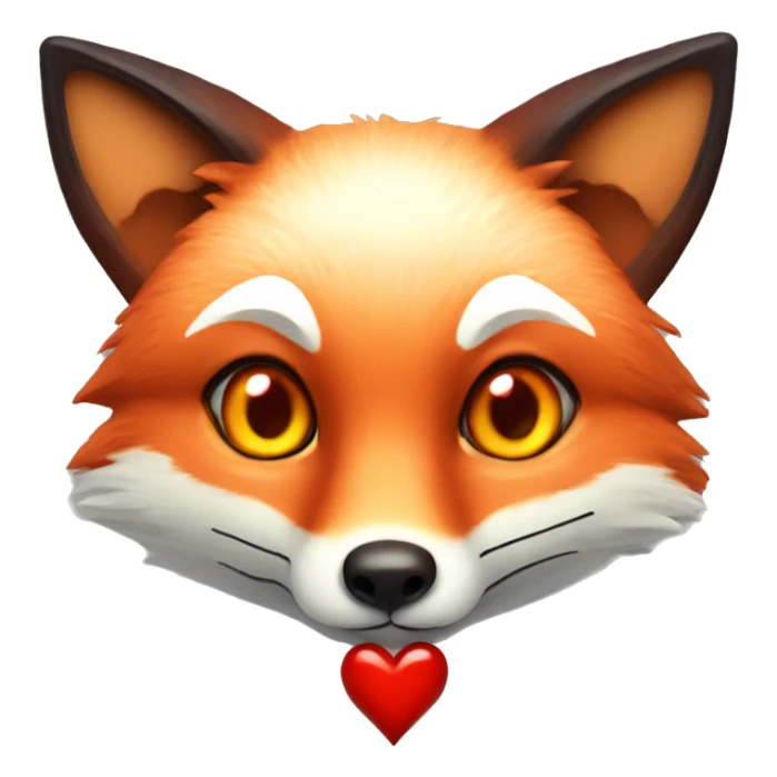 deep lush red fox face with tiny red heart instead of eyes sticker