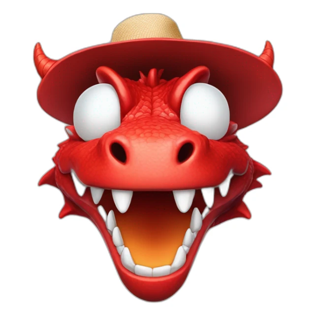 Crazy funny red dragon head with human white teeth and beautiful smile wearing glasses and hat sticker