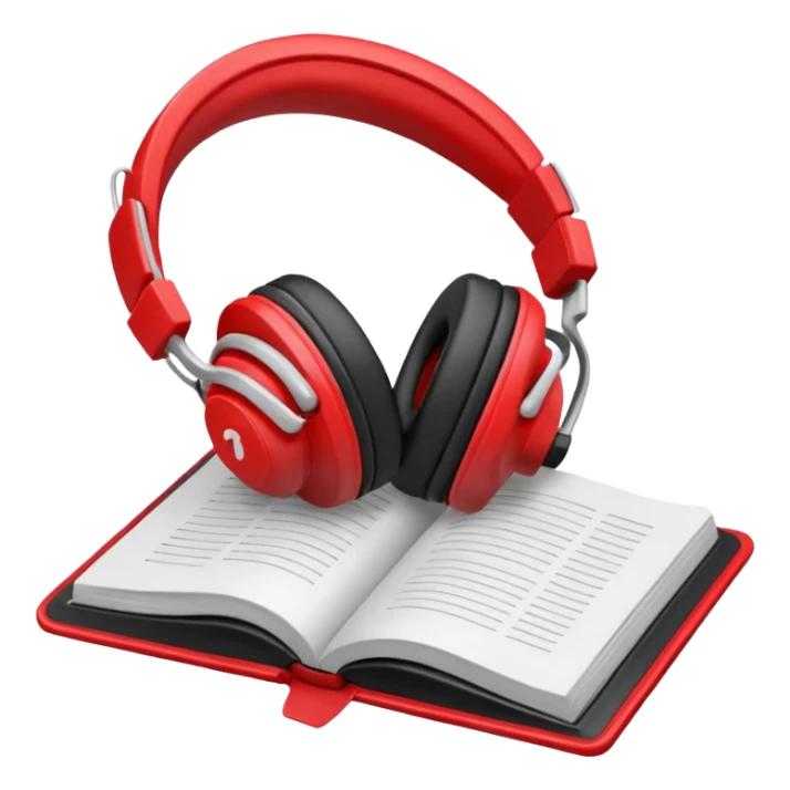 Red headphones laying on a closed red book emoji sticker