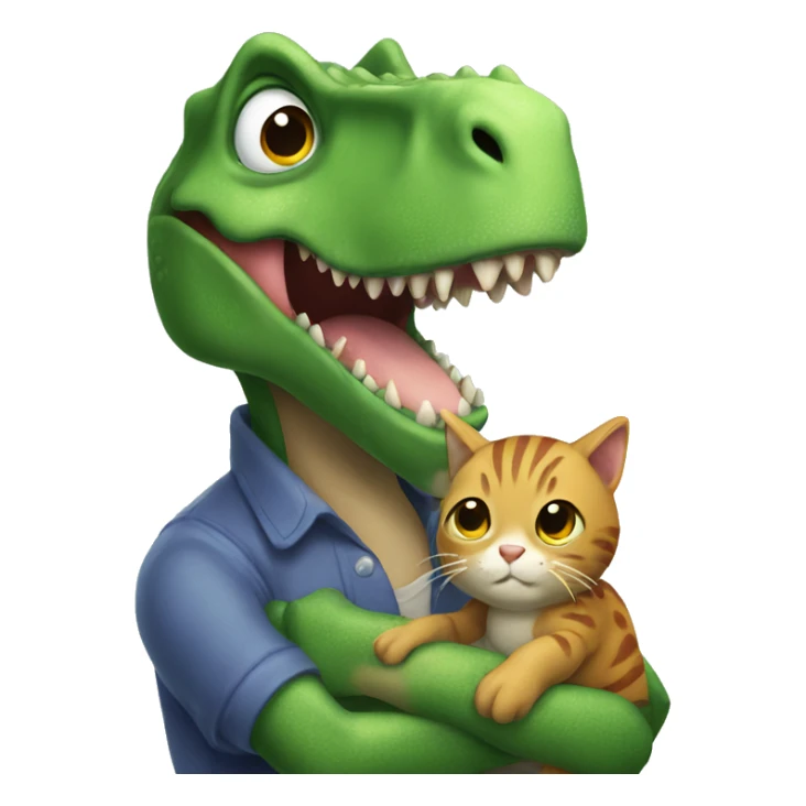 dinosaur with little cat in his arms sticker
