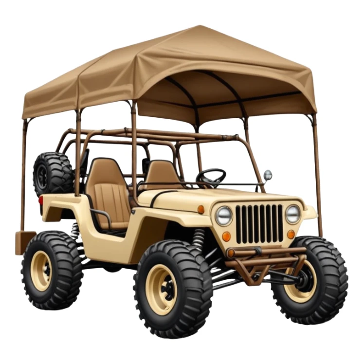 Well-equipped Off road Racing car whose frame and detailed suspension is made of shopping cart material with padded roll cage, huge roof rack, winch, and antique style handmade bodywork (survivalist style) sticker