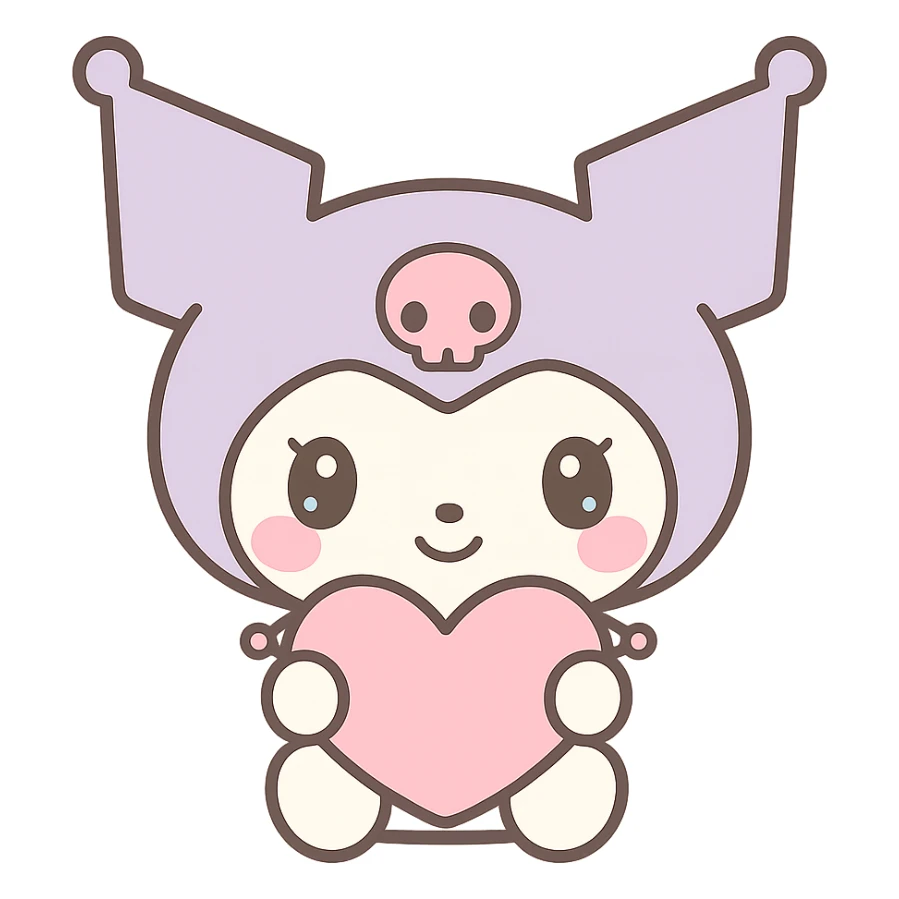 Kuromi character holding a heart, kawaii style, no background sticker