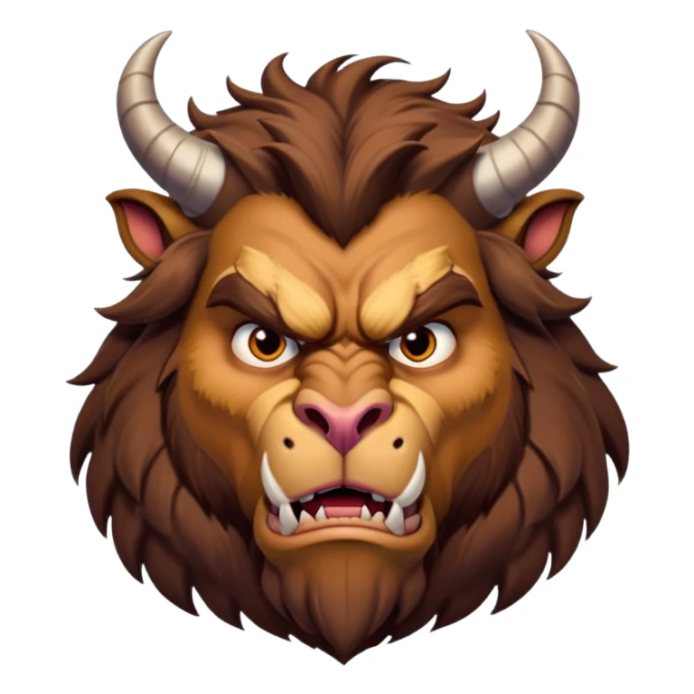 Beast from Beauty and the Beast with human mouth but angry expression, furrowed brow, still with horns and fur sticker