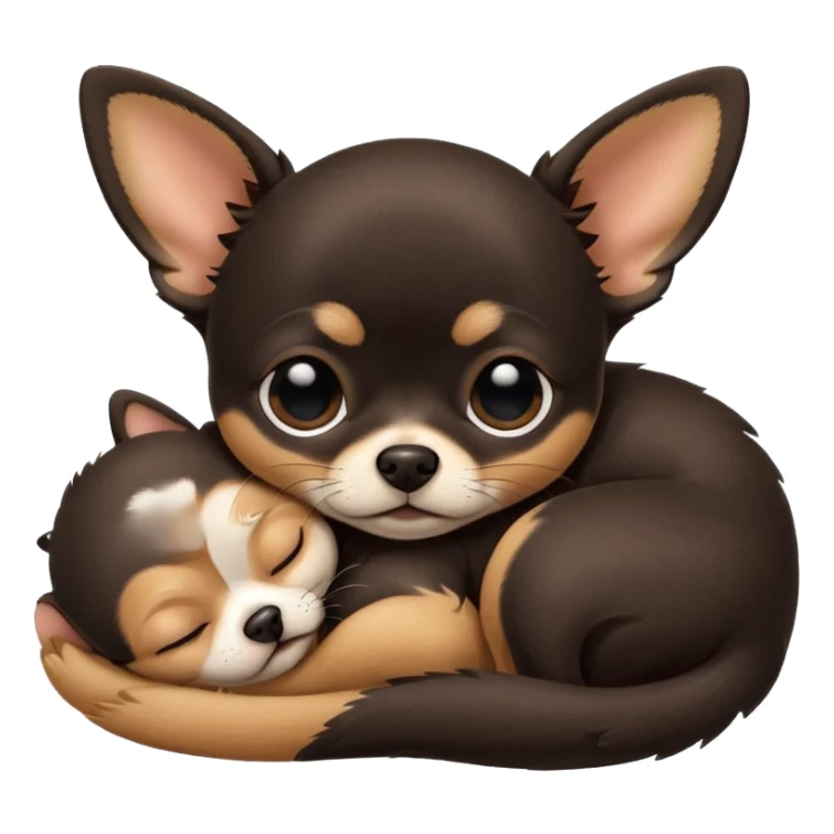 A high-resolution photo-realistic digital illustration of a cute black and tan chihuahua with big eyes shut sleeping lazily. sticker