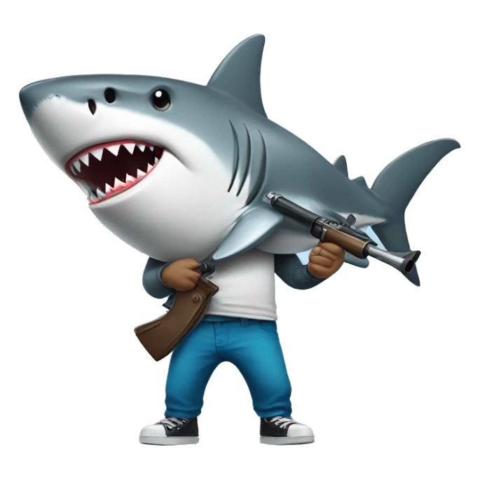 Shark holding a t-shirt gun sticker