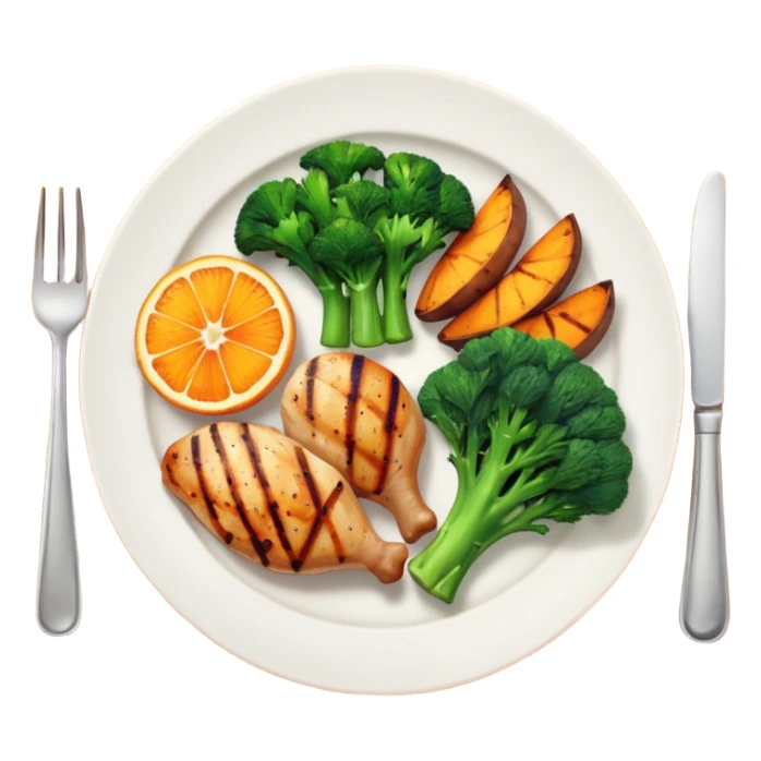 1 protein (chicken, fish)
 + 2 (or more) veggies
 + 1 starch (sweet potato or grain) sticker