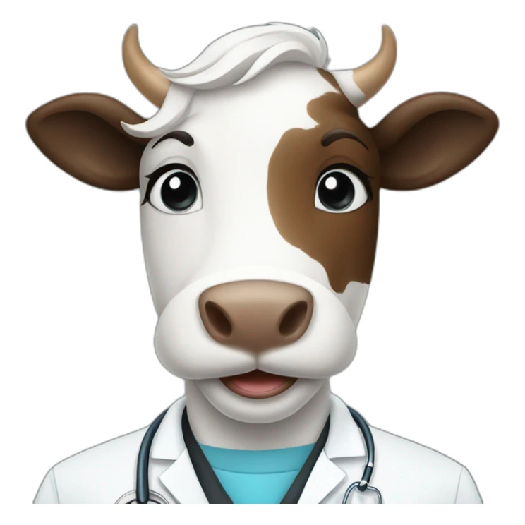 A beautiful veterinary doctor smiling standing with smiling beautiful cow sticker